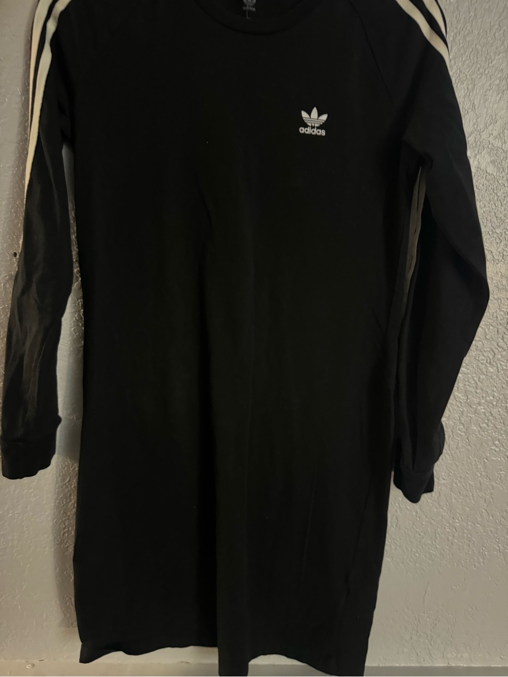 adidas Black Long-Sleeve Three-Stripe Crew
